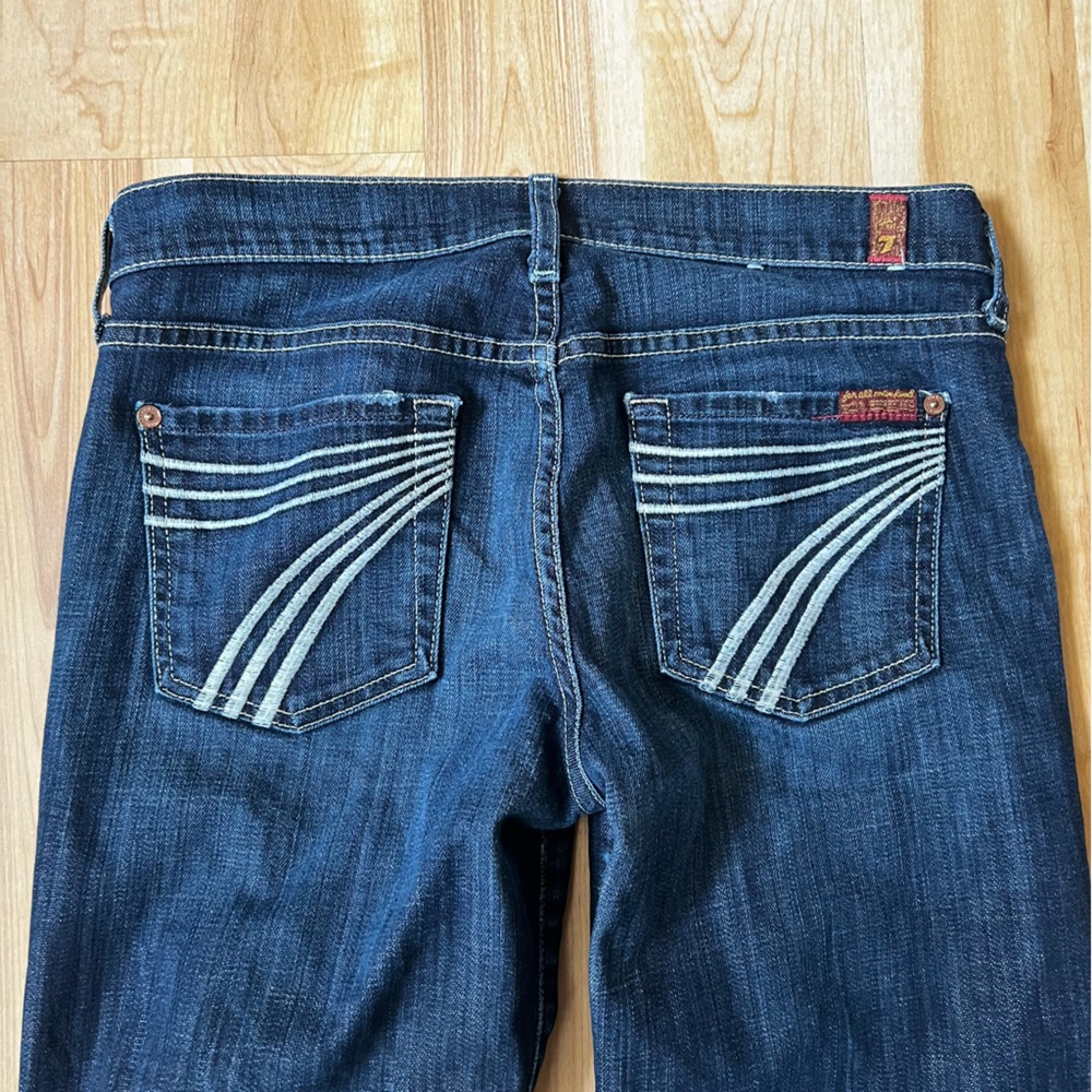 7 For All Mankind Blue Straight Leg Jeans with Subtle Fading
